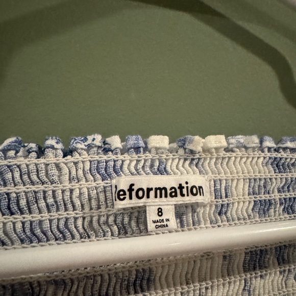 Reformation Stilton Linen top pompadour Blue White Floral Bird print New Size 8 - Picture 6 of 10